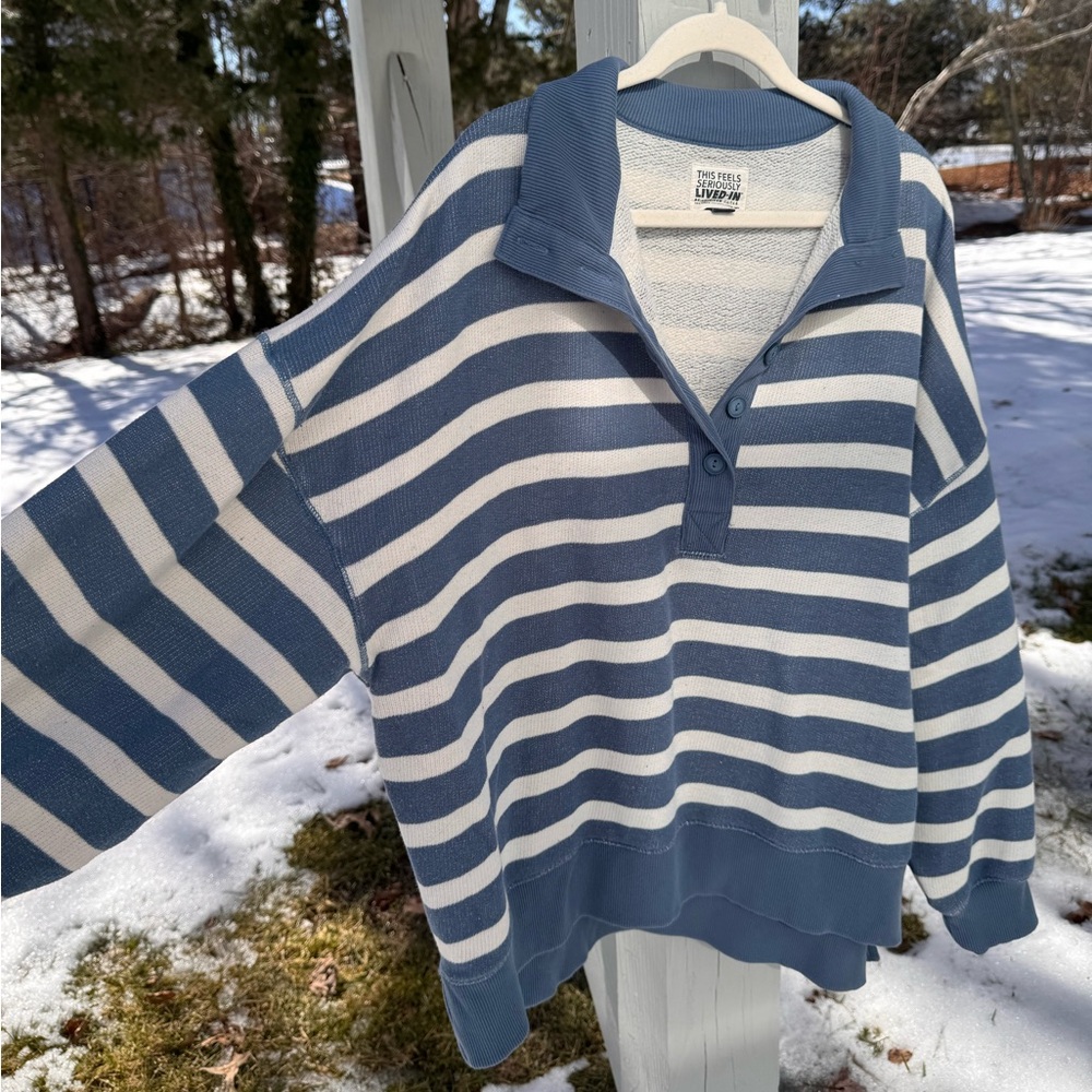 American Eagle striped polo long sleeve